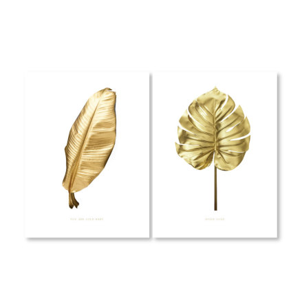 PARPOSTERS - MONSTERA &amp; PALMBLAD GULD 2 st posters